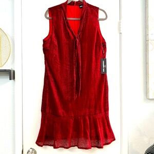 Karl Lagerfeld Red Velvet Tie Neck Mini Dress Sz 12
